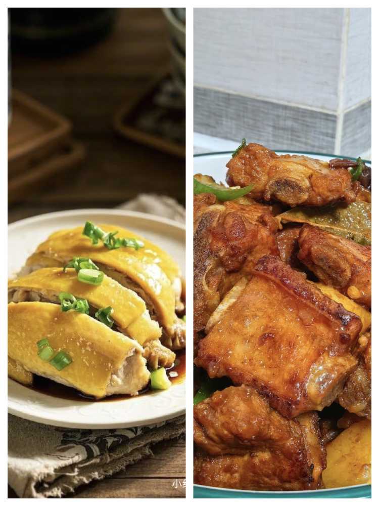 土豆排骨+葱姜鸡+米饭